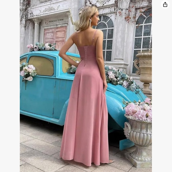 Women's Long Bridesmaid Dresses with Slit Royal Blue A Line - Picture 3 of 4